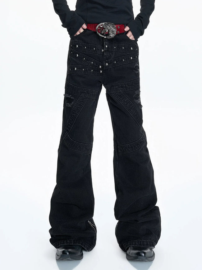 【26s Mar.】Studded Washed Curved Denim Pants Hover Image