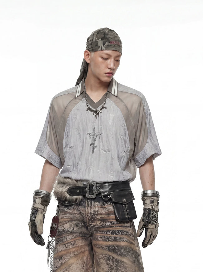 Deconstructed Patchwork Distressed Jersey Tee Main Image