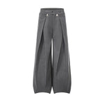 Gray Stripe Pleated Wide Trousers