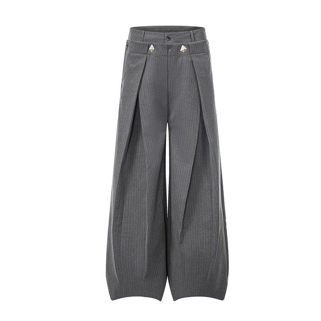 Gray Stripe Pleated Wide Trousers Main Image