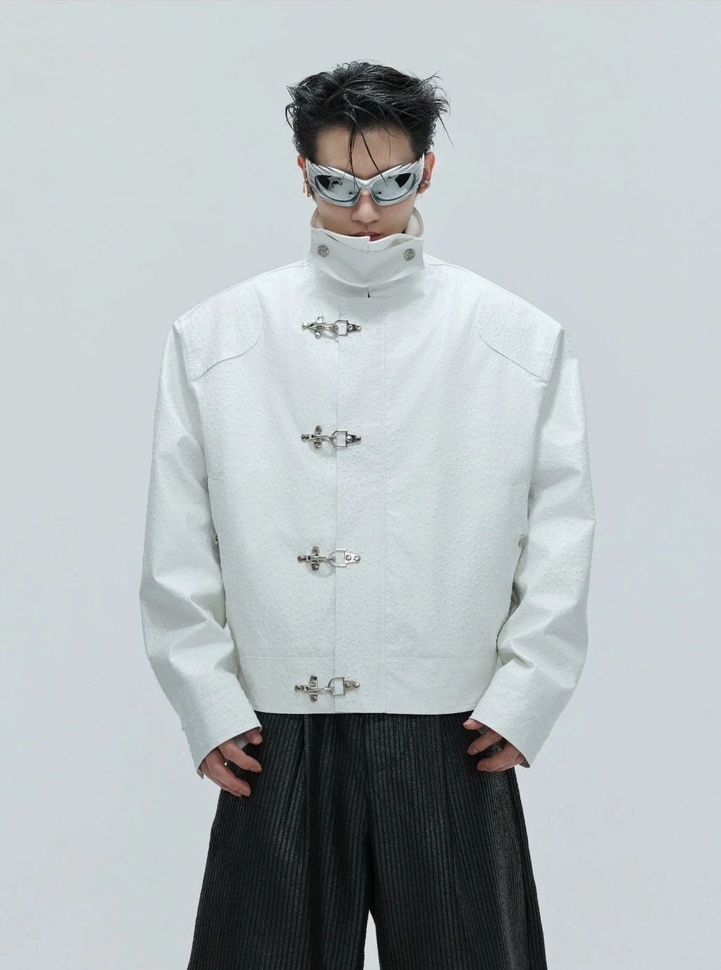 【25s Nov.】Ostrich Leather Aircraft Button Plush Leather Jacket