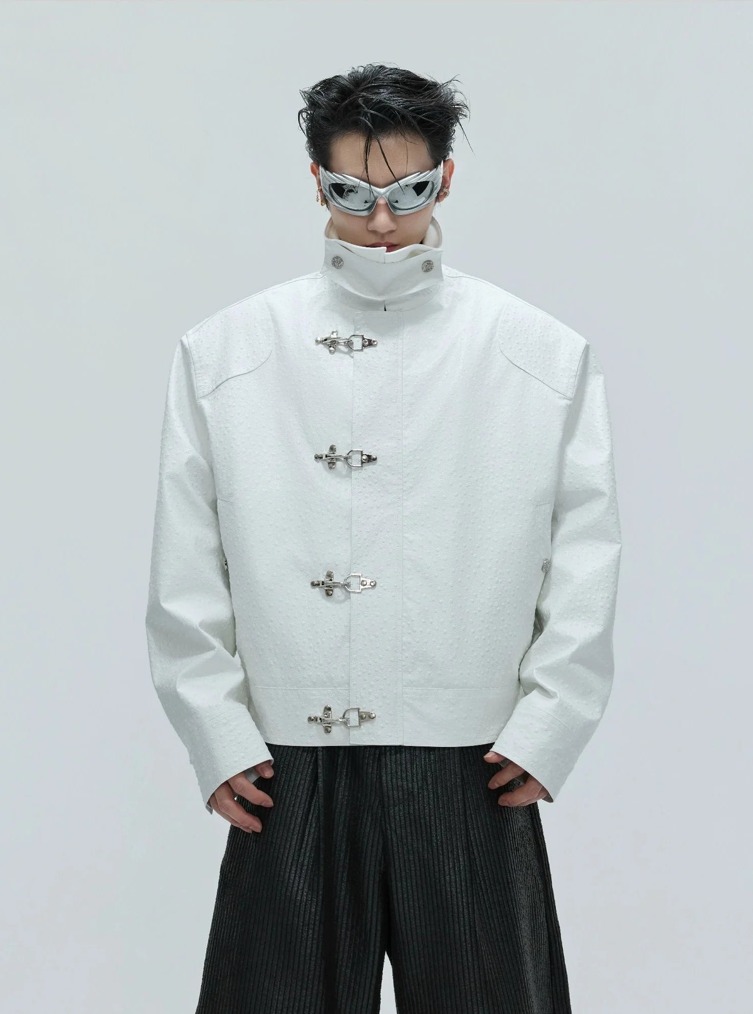 【25s Nov.】Ostrich Leather Aircraft Button Plush Leather Jacket