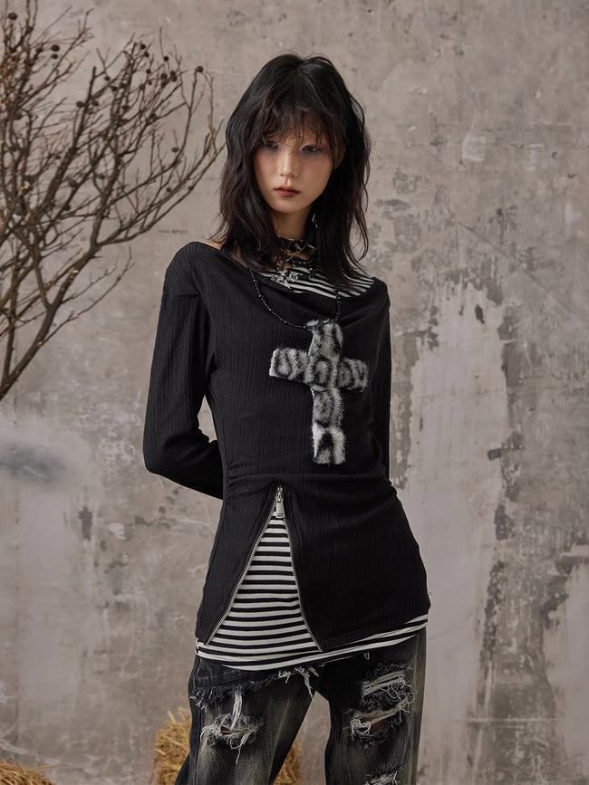 Fake Two-piece Slim Fit Long Sleeve Knitted Shirt Hover Image