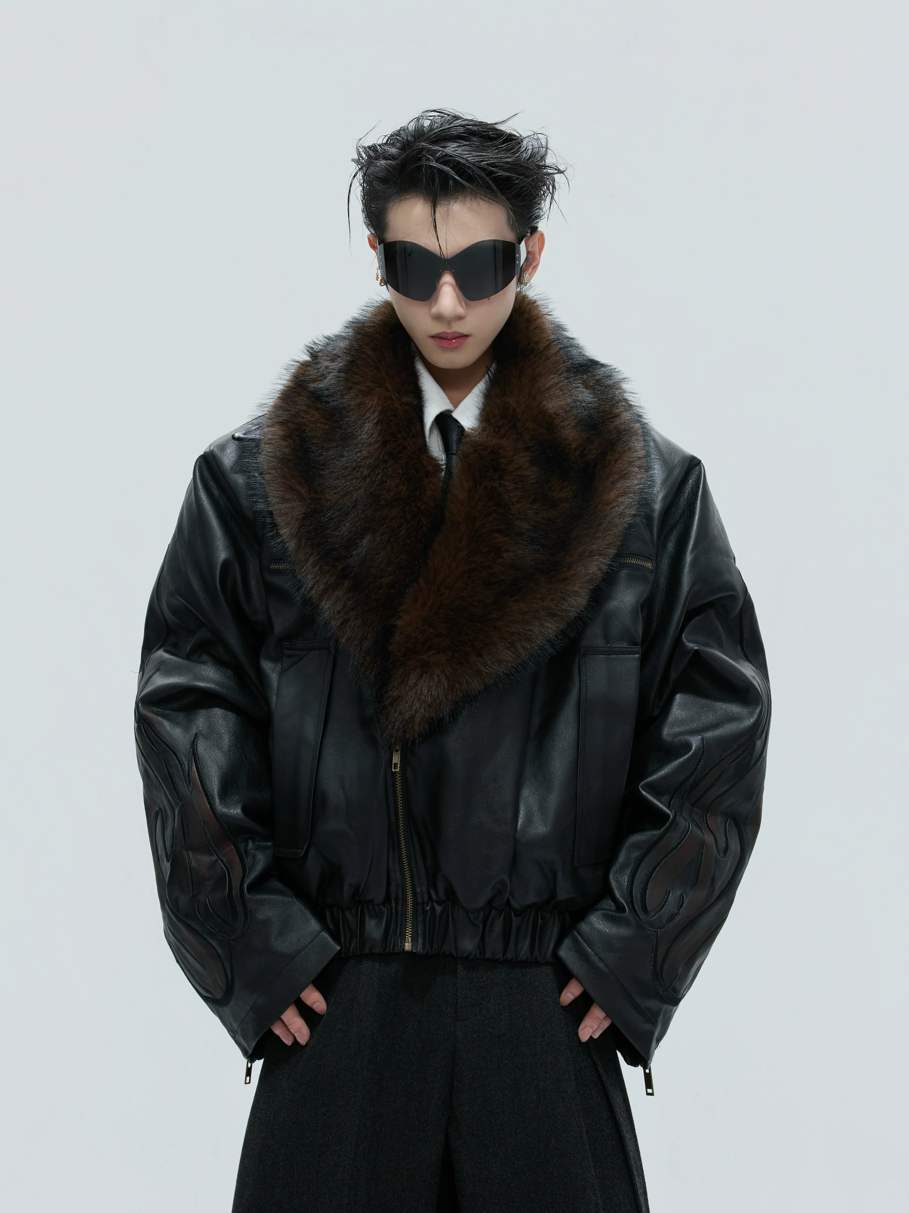 【25s Nov.】Distressed Embossed Detachable Fur Collar Thickened Cotton Coat