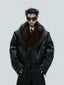 【25s Nov.】Distressed Embossed Detachable Fur Collar Thickened Cotton Coat