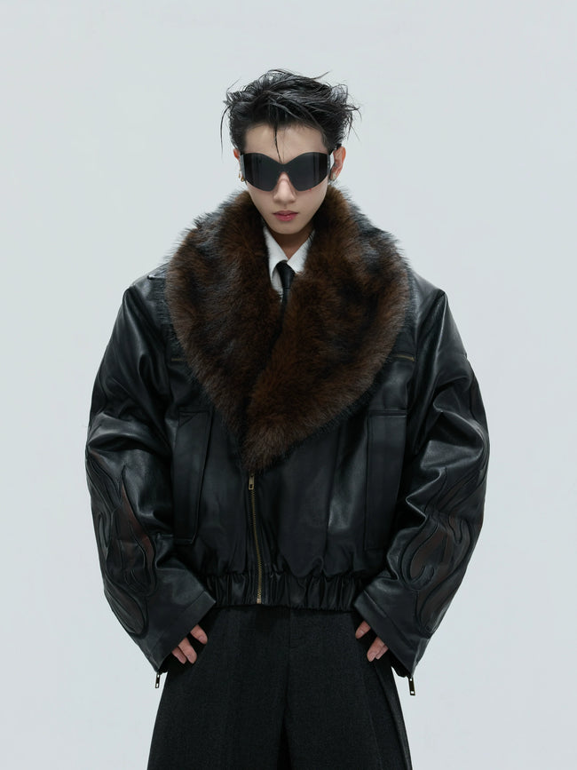 【25s Nov.】Distressed Embossed Detachable Fur Collar Thickened Cotton Coat Hover Image