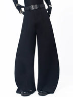 【26s May.】Layered Curved Wide-Leg Black Pants