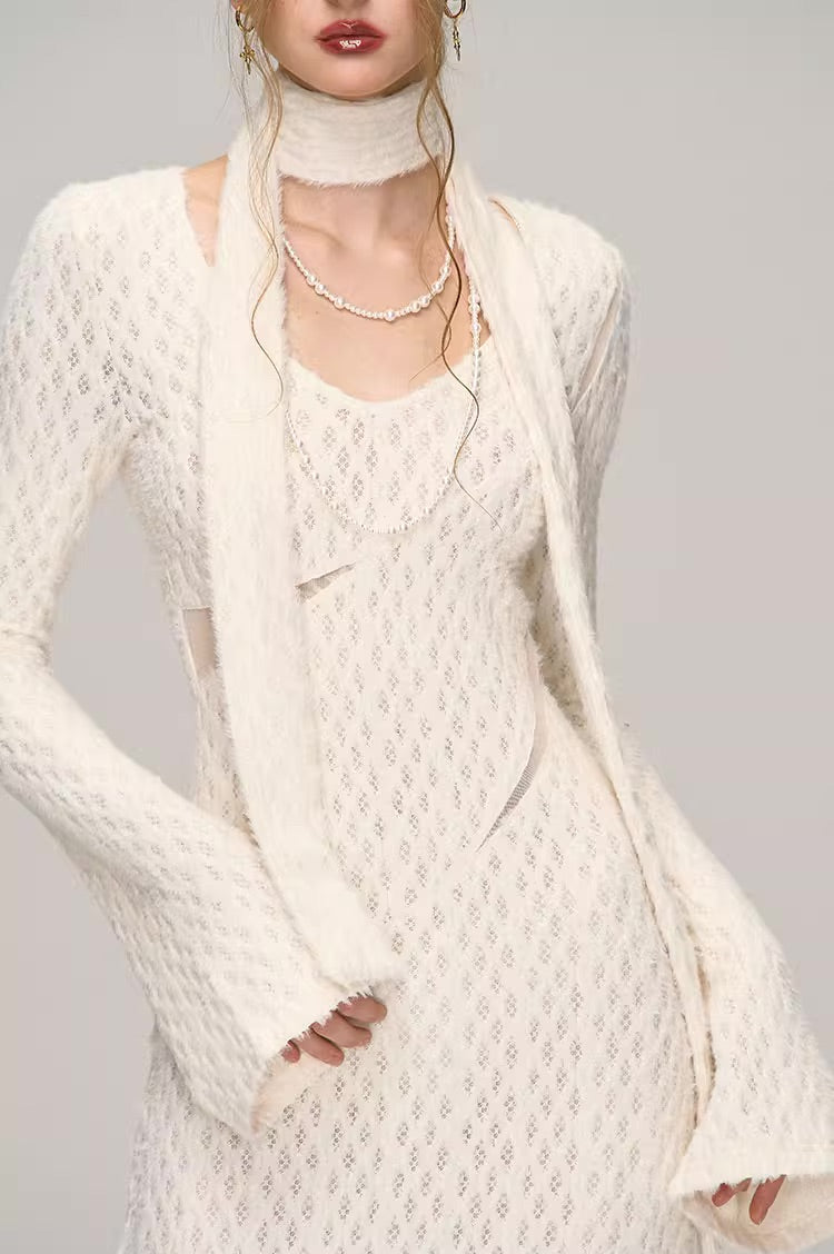 White Jacquard Hollow out Dress