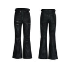 【26s May】Waxed Distressed Zip Panel Straight Denim Pants