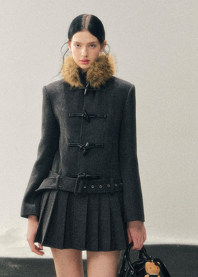 British Horn Buckle Wool Coat Hover Image
