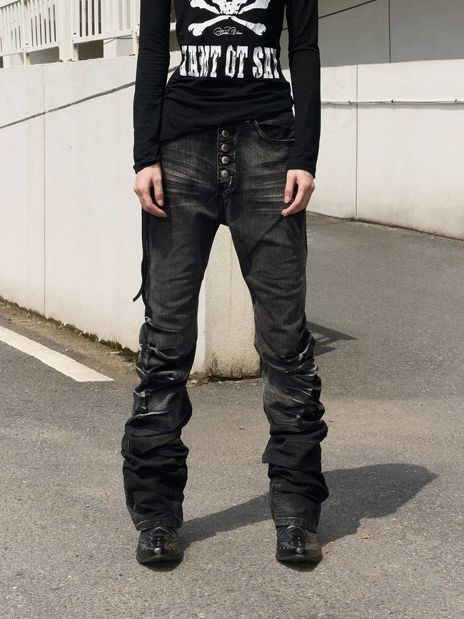 Cracked Washed Curved Skinny Jeans Hover Image