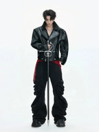 【26s Feb.】Deconstructed Croc-Embossed Asymmetric Zip Leather Jacket