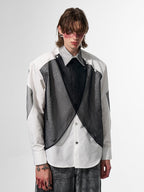【25s Apr.】Mesh Stitching Shoulder Pad Long Sleeve Shirt