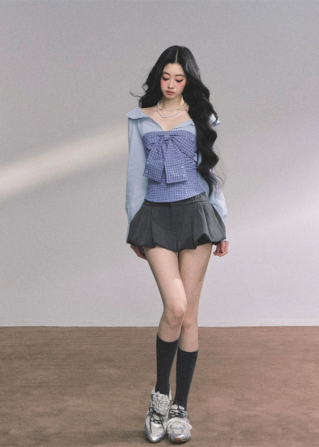 Belle Corsetée Striped Bow Blouse