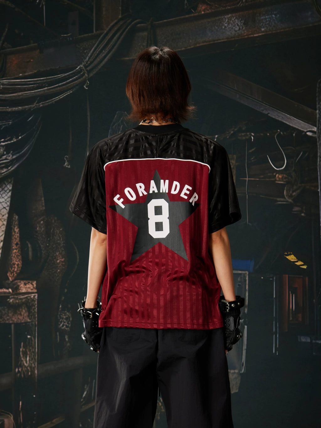 Red Black Contrast Jersey Tee
