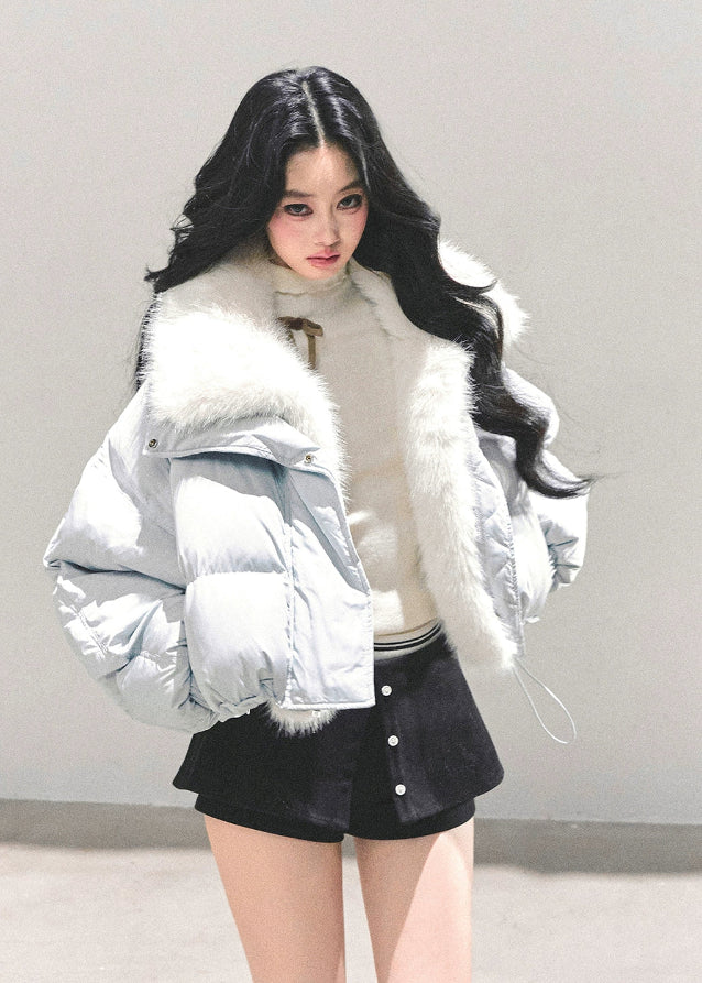 Frost Whisper Plush-Lined Short Down Coat