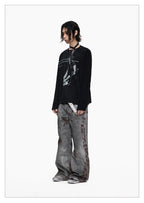 Blood Wash Distressed Flared Denim Jeans