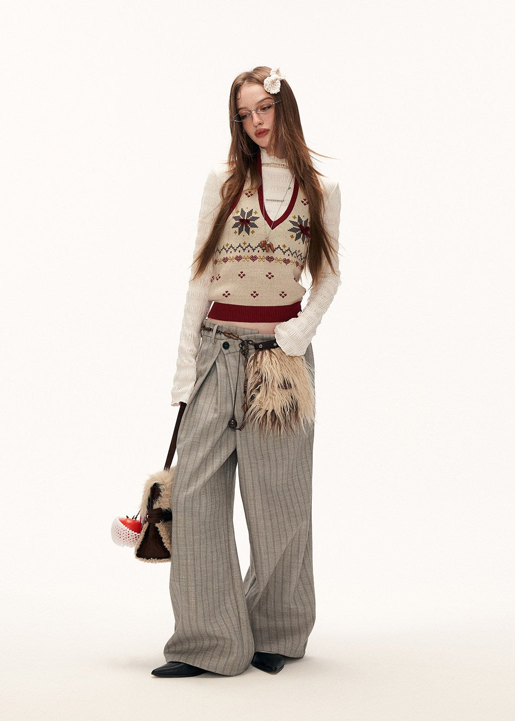 Deconstructed Stripe Pleated Pants