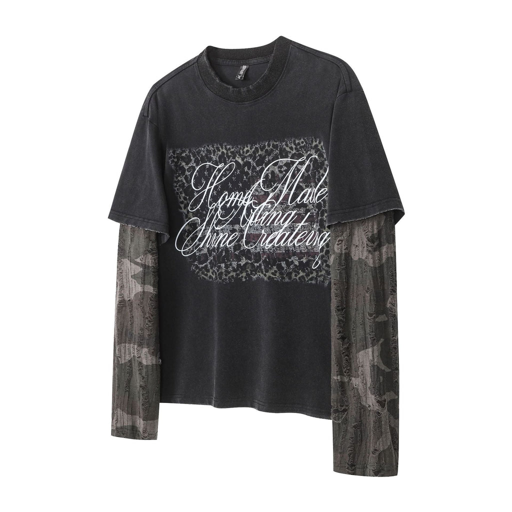 Layered Distressed Washed Long Sleeve Tee