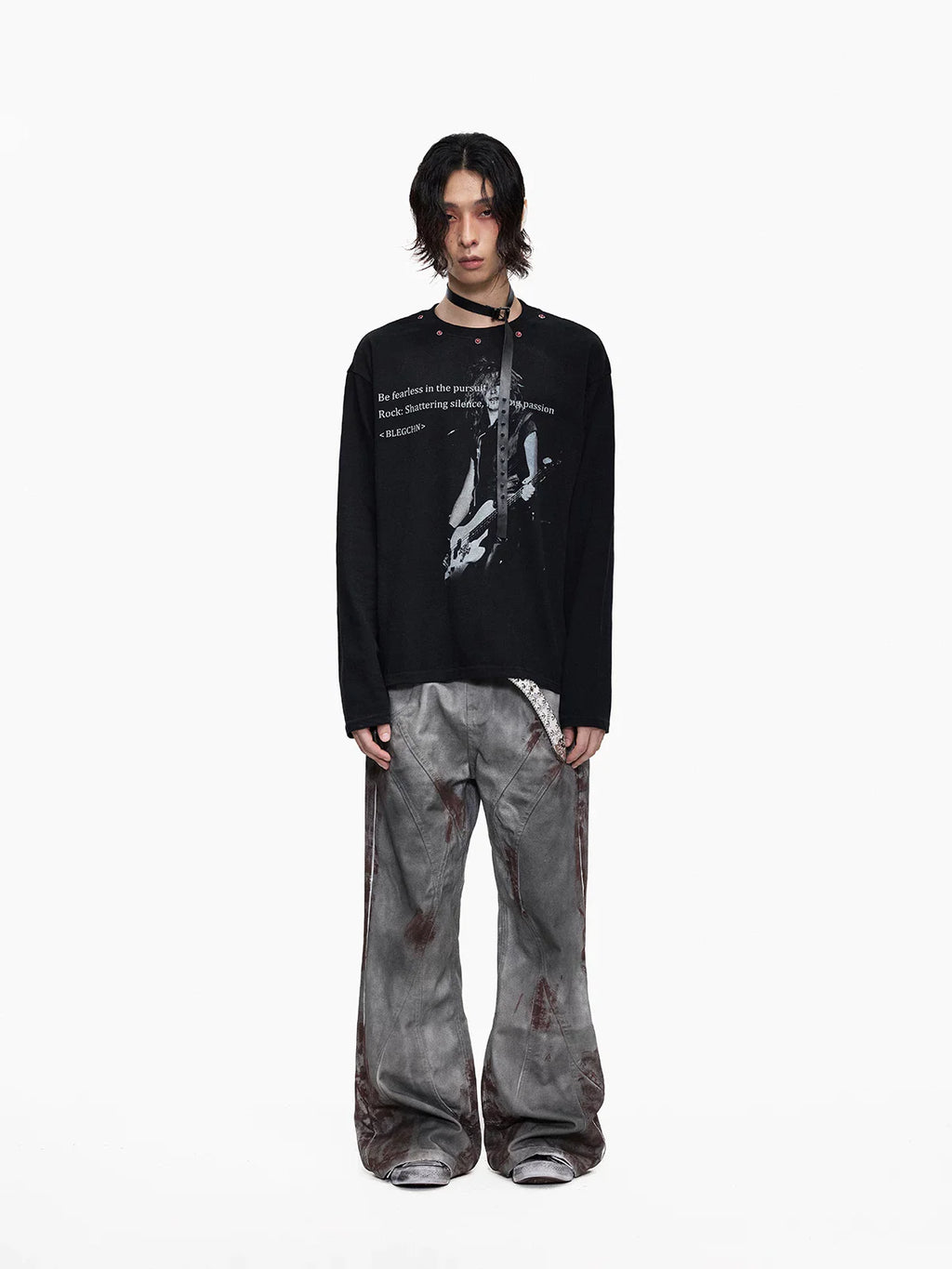 Distressed Punk Guitar Graphic Long Sleeve Tee