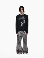 Distressed Punk Guitar Graphic Long Sleeve Tee