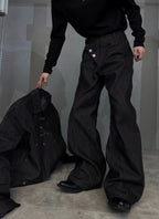 【26s Feb.】14.5oz Raw Selvedge Black Slight Flare Denim Pants