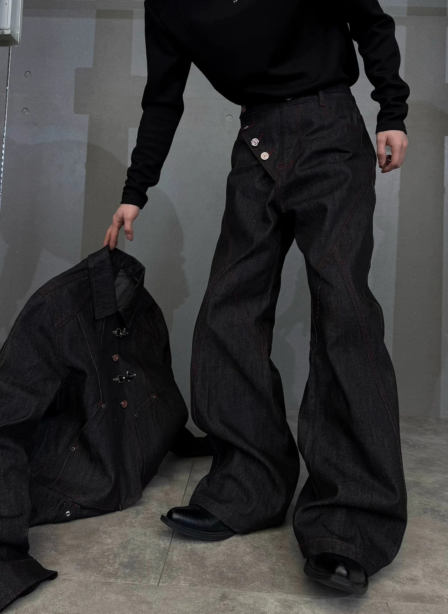 【26s Feb.】14.5oz Raw Selvedge Black Slight Flare Denim Pants