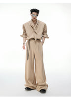 【26s Apr.】Scarf Shoulder Pad Shirt / Drape Wide-leg Pants