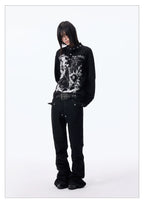 Dark Graphic Button Long Sleeve Tee