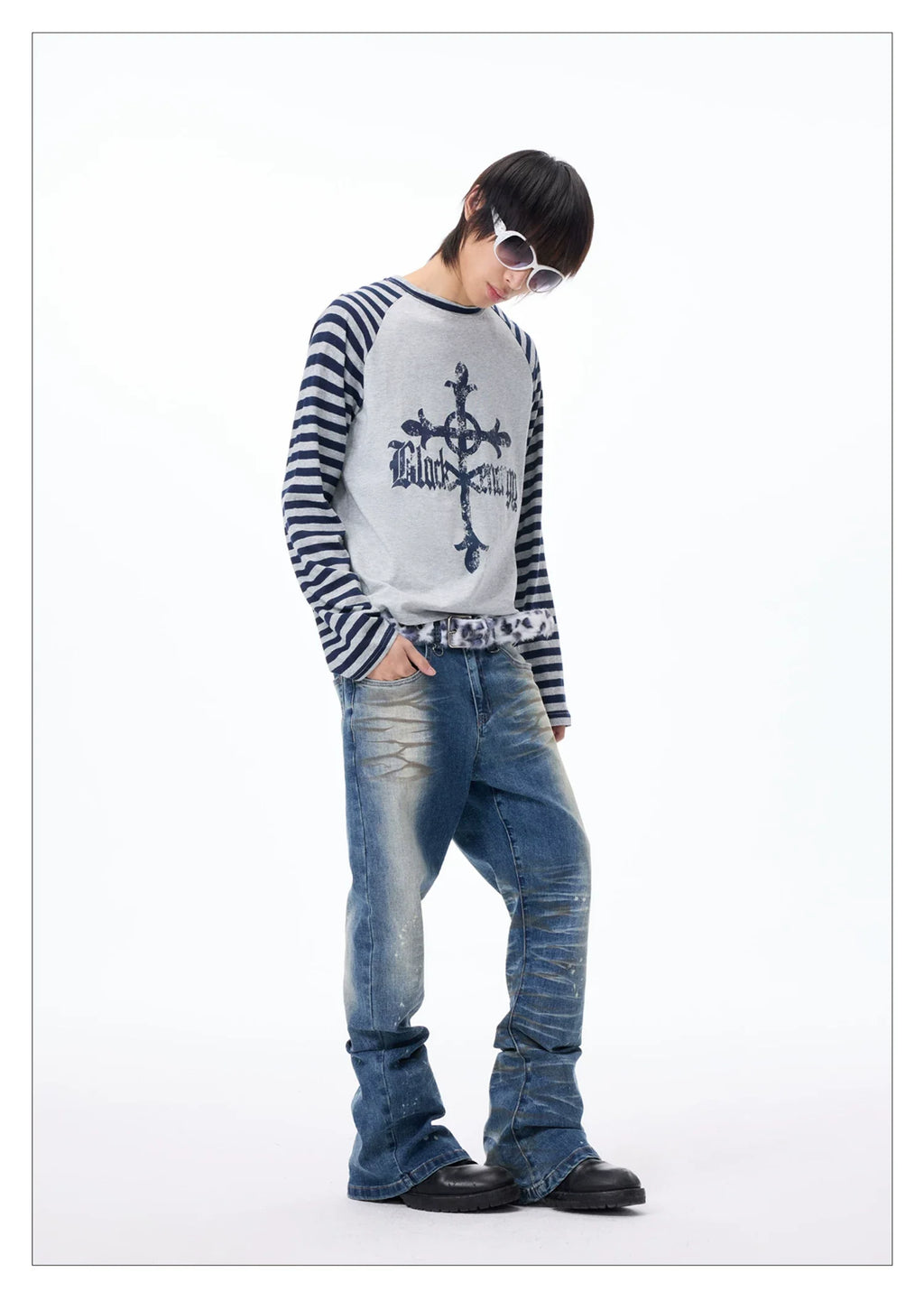 Washed Paint Splatter Curved Skinny Jeans