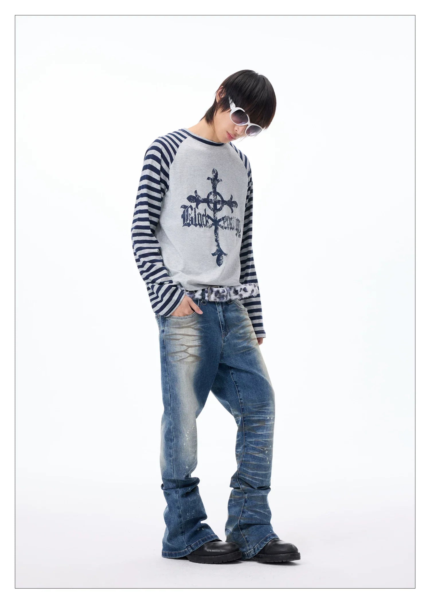 Washed Paint Splatter Curved Skinny Jeans