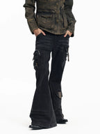 Y2K Patchwork Multi-Pocket Flared Skinny Jeans