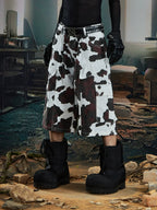 【25s Aug.】Deconstructed Patchwork Cargo Cow-Print Cropped Pants