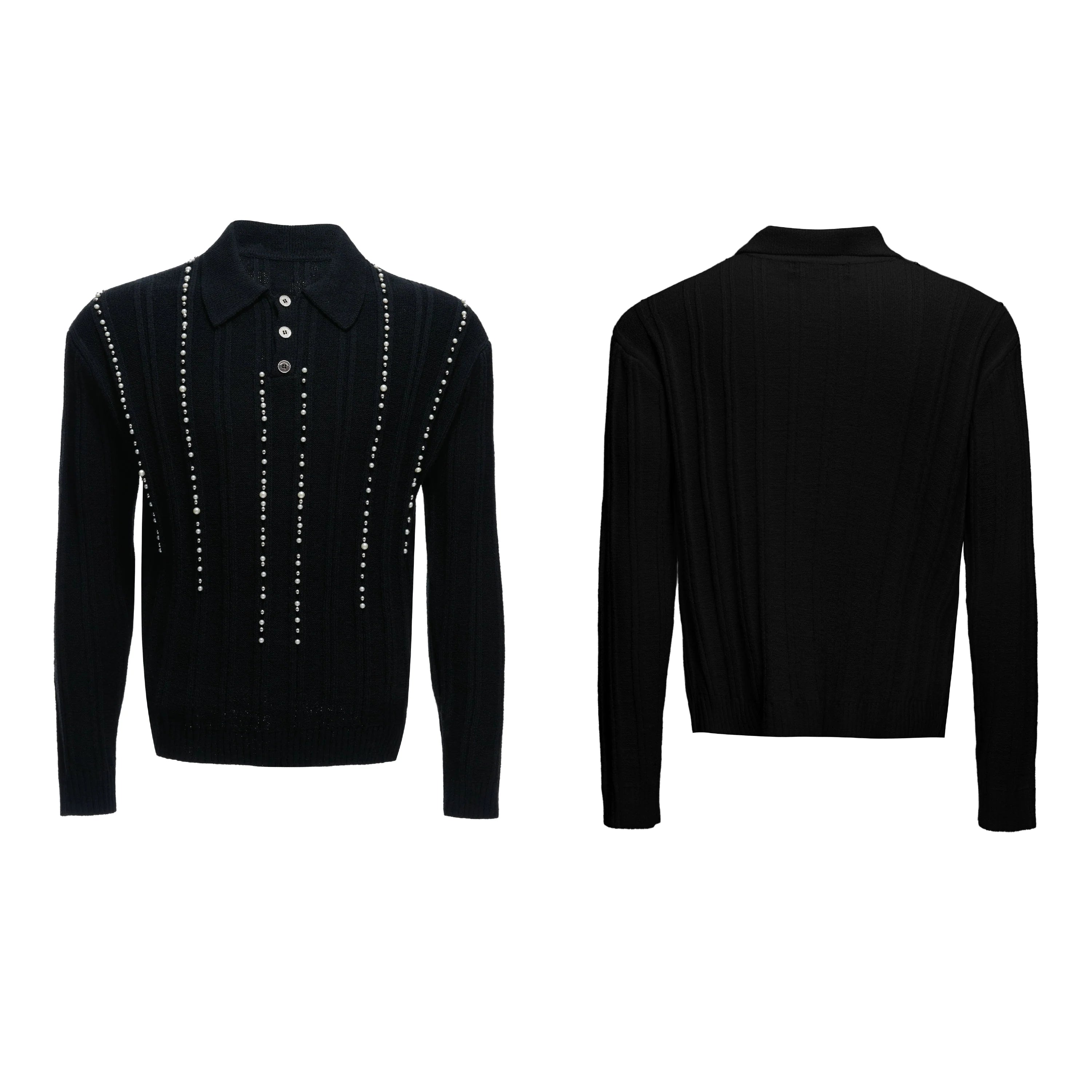 【25s Aug.】Pearl-Embellished Knit Polo Shirt