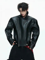 【26s Feb.】Deconstructed Croc-Embossed Asymmetric Zip Leather Jacket