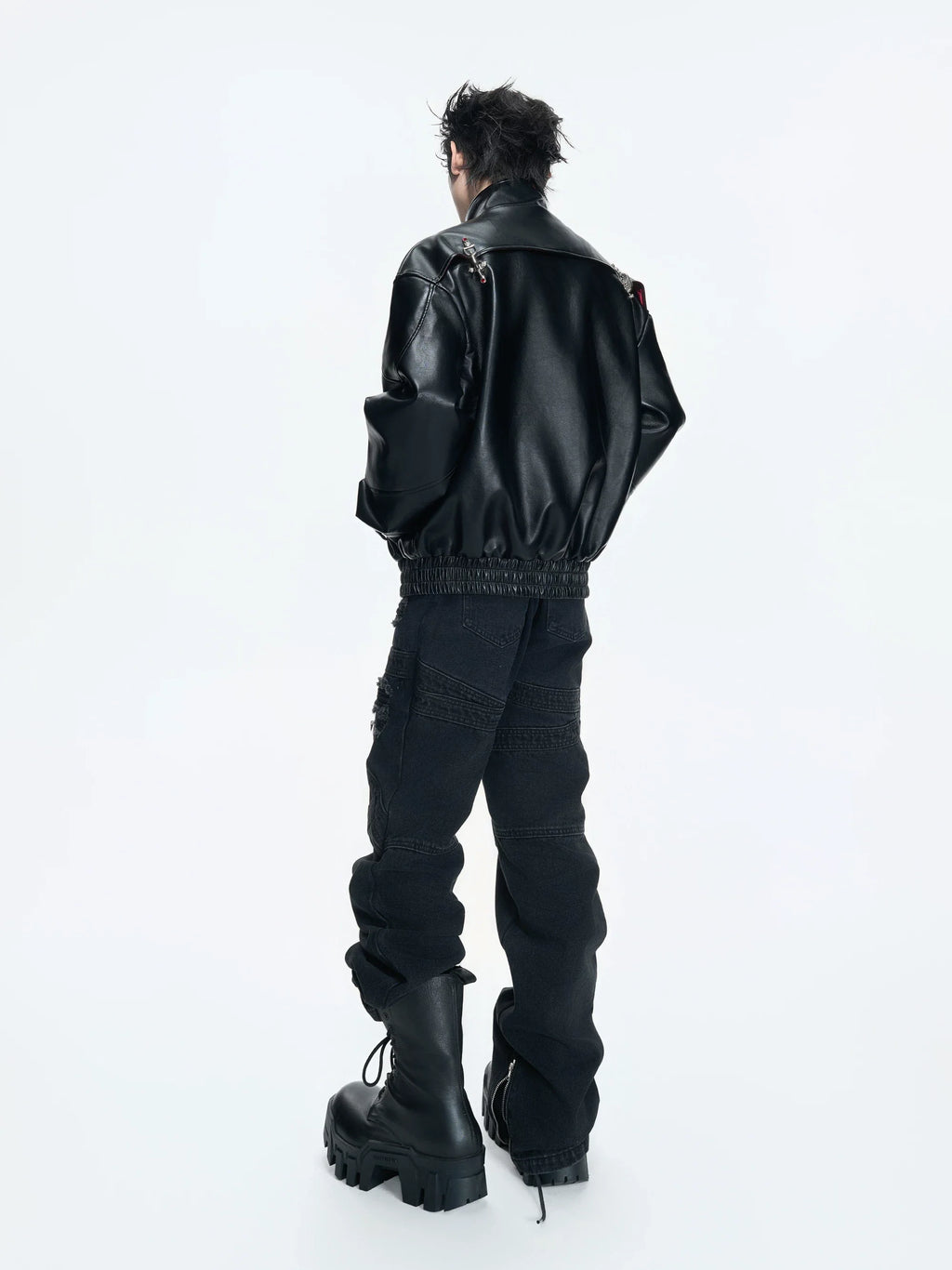 【26s Mar.】Snake-Embossed Aviator Leather Jacket