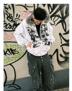 【26s Jan.】Vintage Printed Fur-Trim Zip-Up Hoodie Jacket