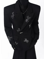 【26s May.】Rhinestone Structured Slim Black Blazer