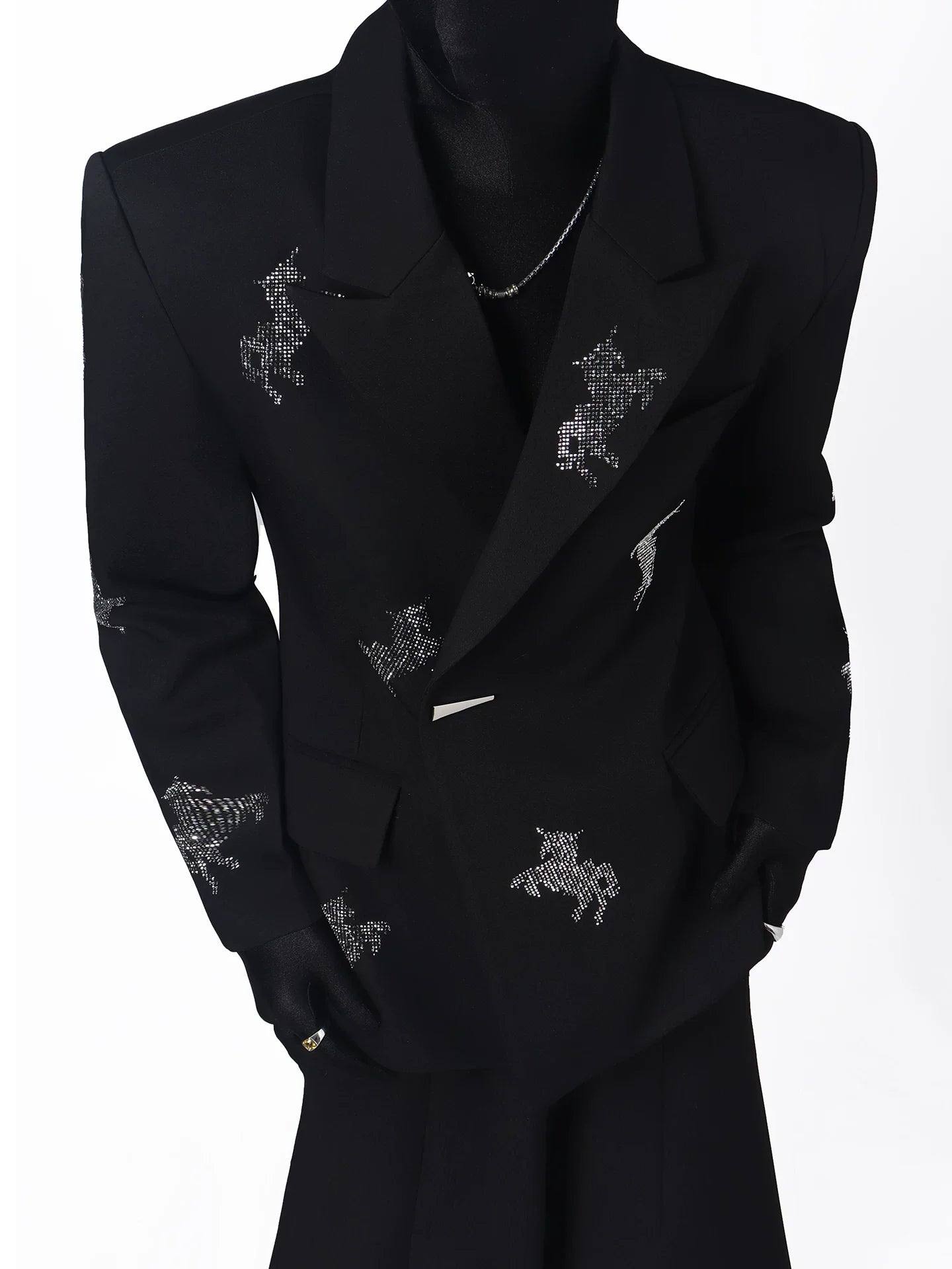 【26s May.】Rhinestone Structured Slim Black Blazer