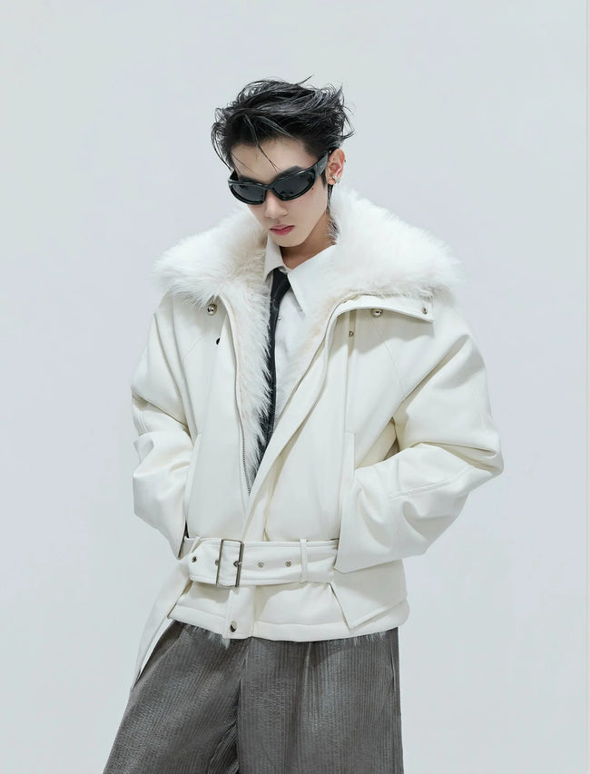 【25s Nov.】Riveted Faux Wolf Fur Collar Thickened Cotton Coat Main Image
