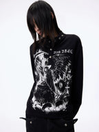 Dark Graphic Button Long Sleeve Tee