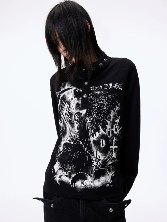 Dark Graphic Button Long Sleeve Tee Hover Image