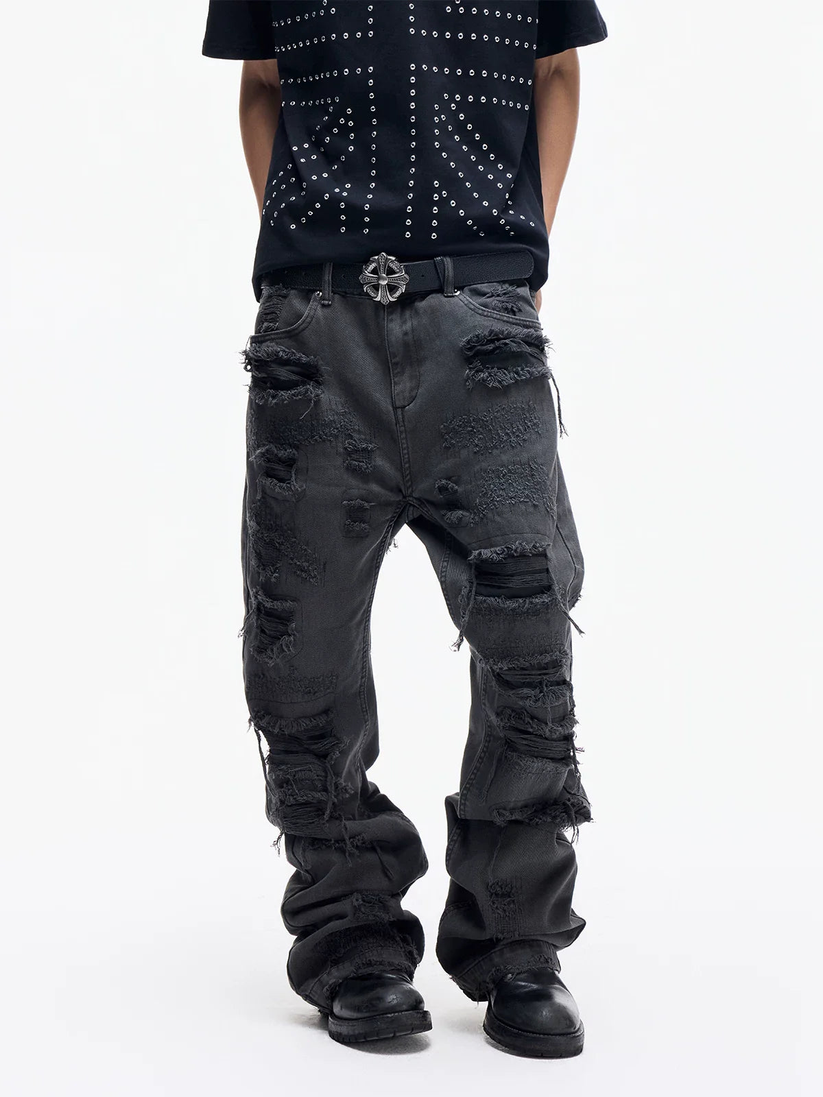 Distressed Raw Hem Slim Straight Jeans