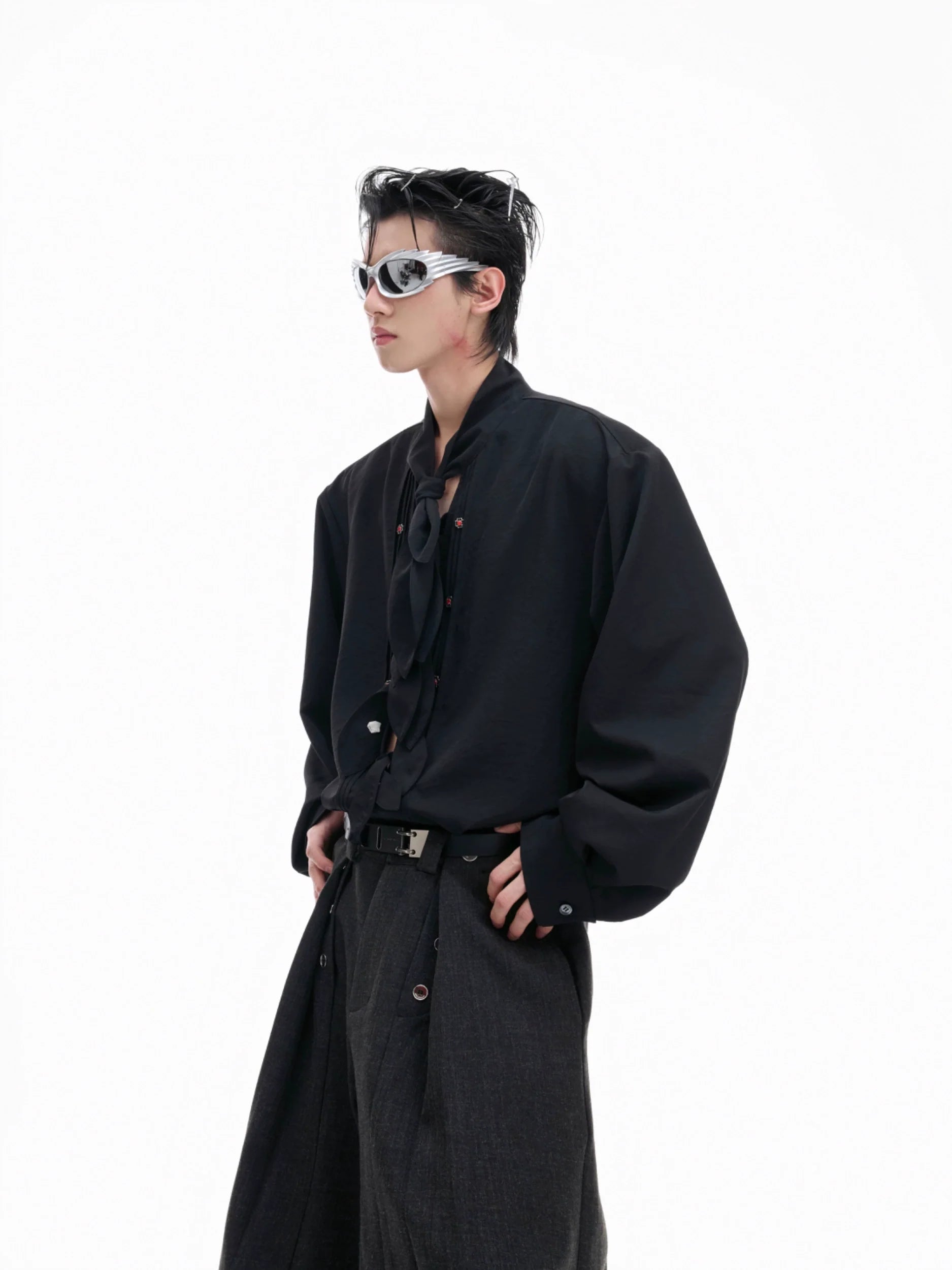 【25s Aug.】Scarf Neckline Ice Silk Shirt