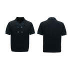Openwork Embroidered Knit Polo Tee