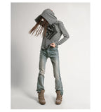 Ice Blue Crack Washed Flared Denim Jeans