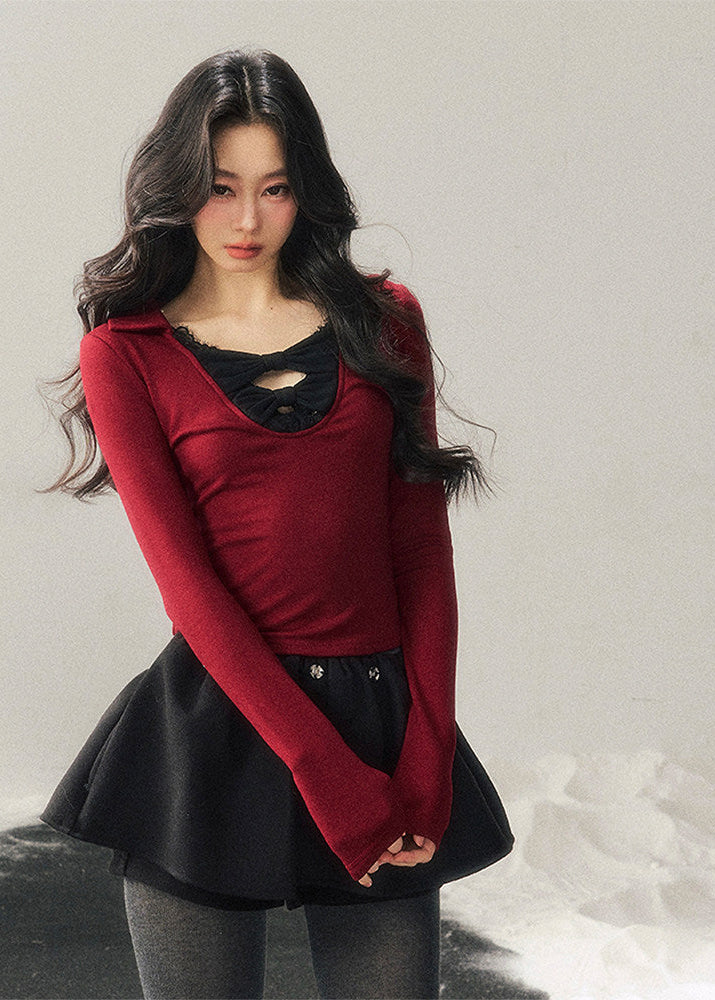 Silent Aftermath Lace Bow Top