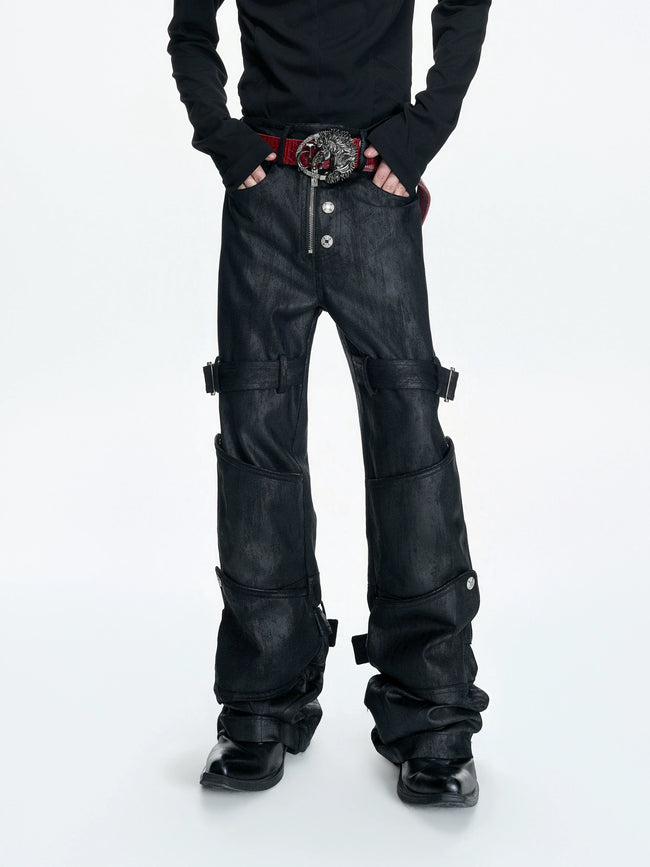 【26s Mar.】Waxed Buttoned Straight Denim Pants Hover Image