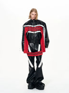 【25s Dec.】Color-blocked Ribbon Racing Leather Jacket/ Pants