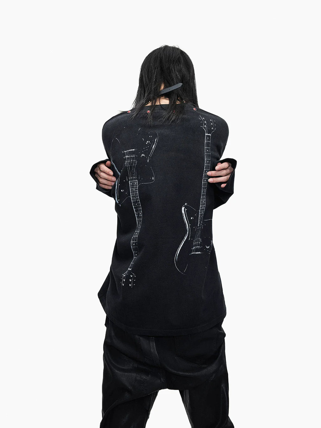 Distressed Punk Guitar Graphic Long Sleeve Tee